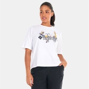 New Columbia Sportswear Womens XL White Floral Bird Graphic T-Shirt Short Sleeve